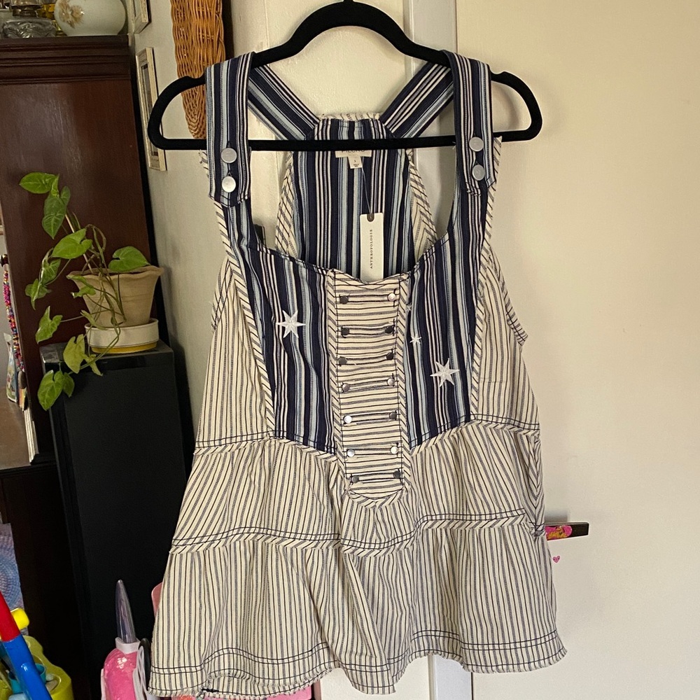 Anthropologie Striped Navy & White Sleeveless top with star and grommet detail